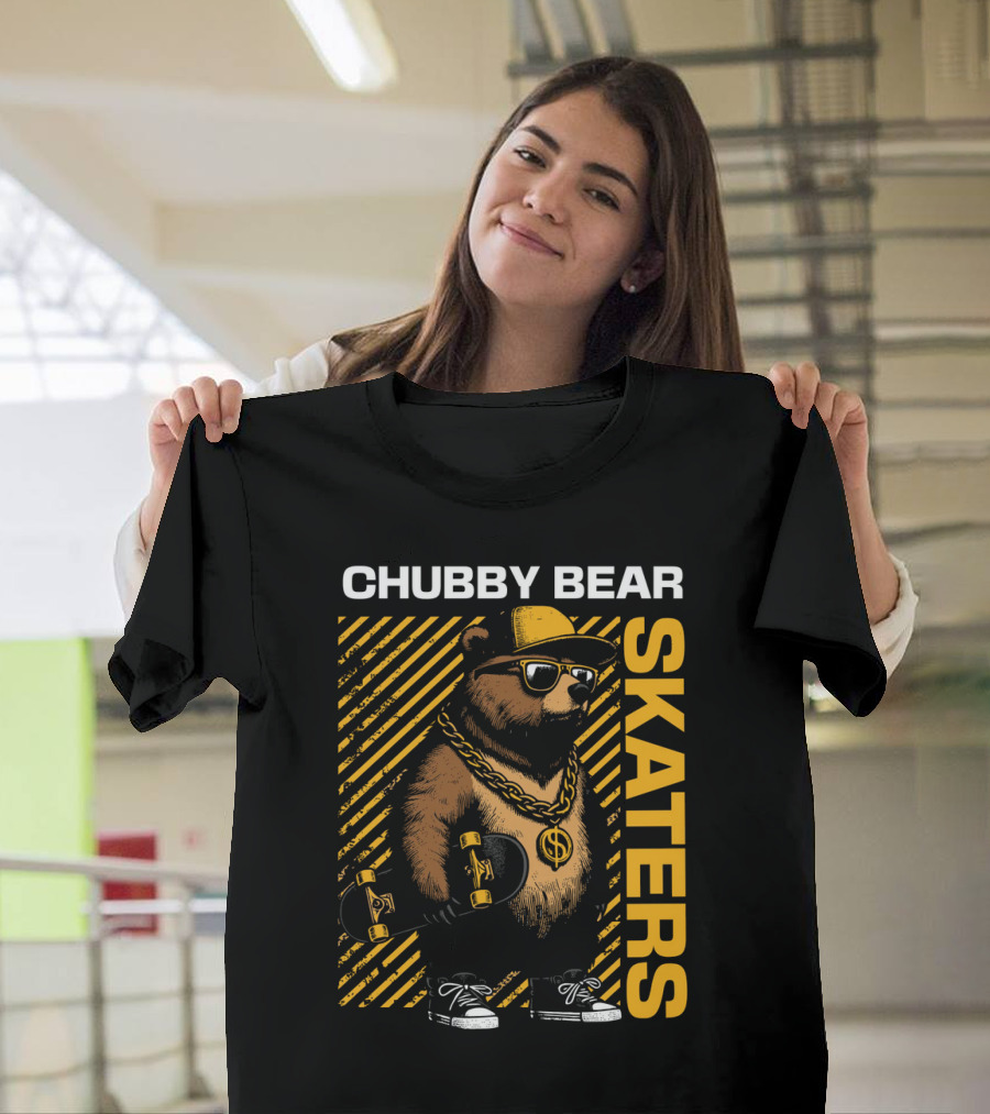 CHUBBY BEAR SKATERS Dollar Chain Sunglasses Cool Black and Yellow T-Shirt