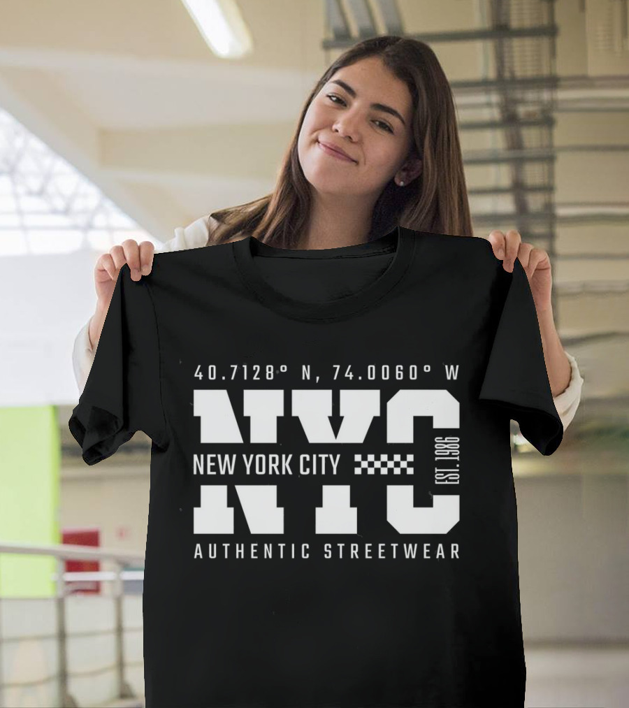 40.7128° N, 74.0060° W NYC New York City Established 1986 Authentic Streetwear T-Shirt