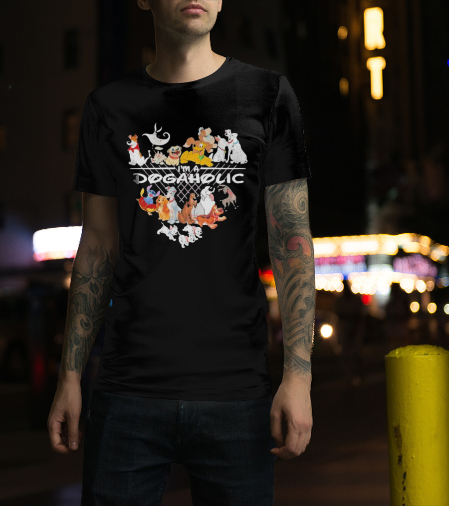 I'm A Dogaholic With Iconic Cartoon Dogs Heart T-Shirt