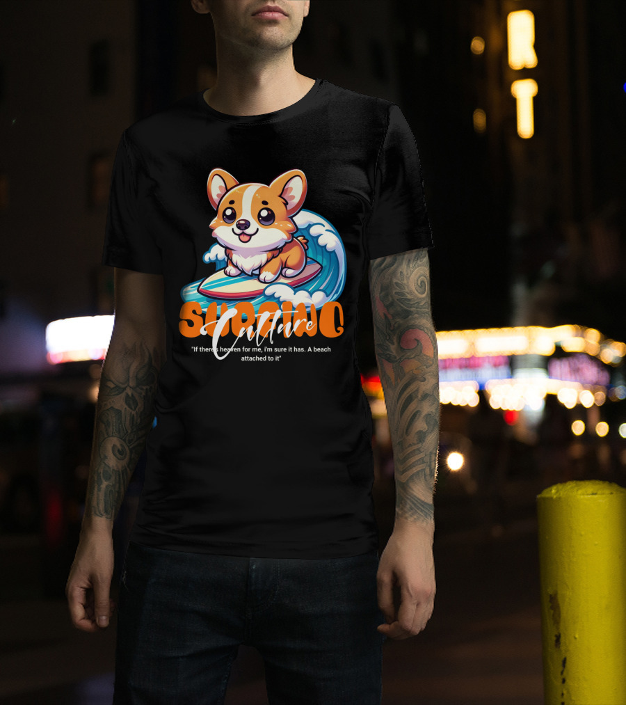 Surfing Culture Corgi On Surfboard With Wave T-Shirt
