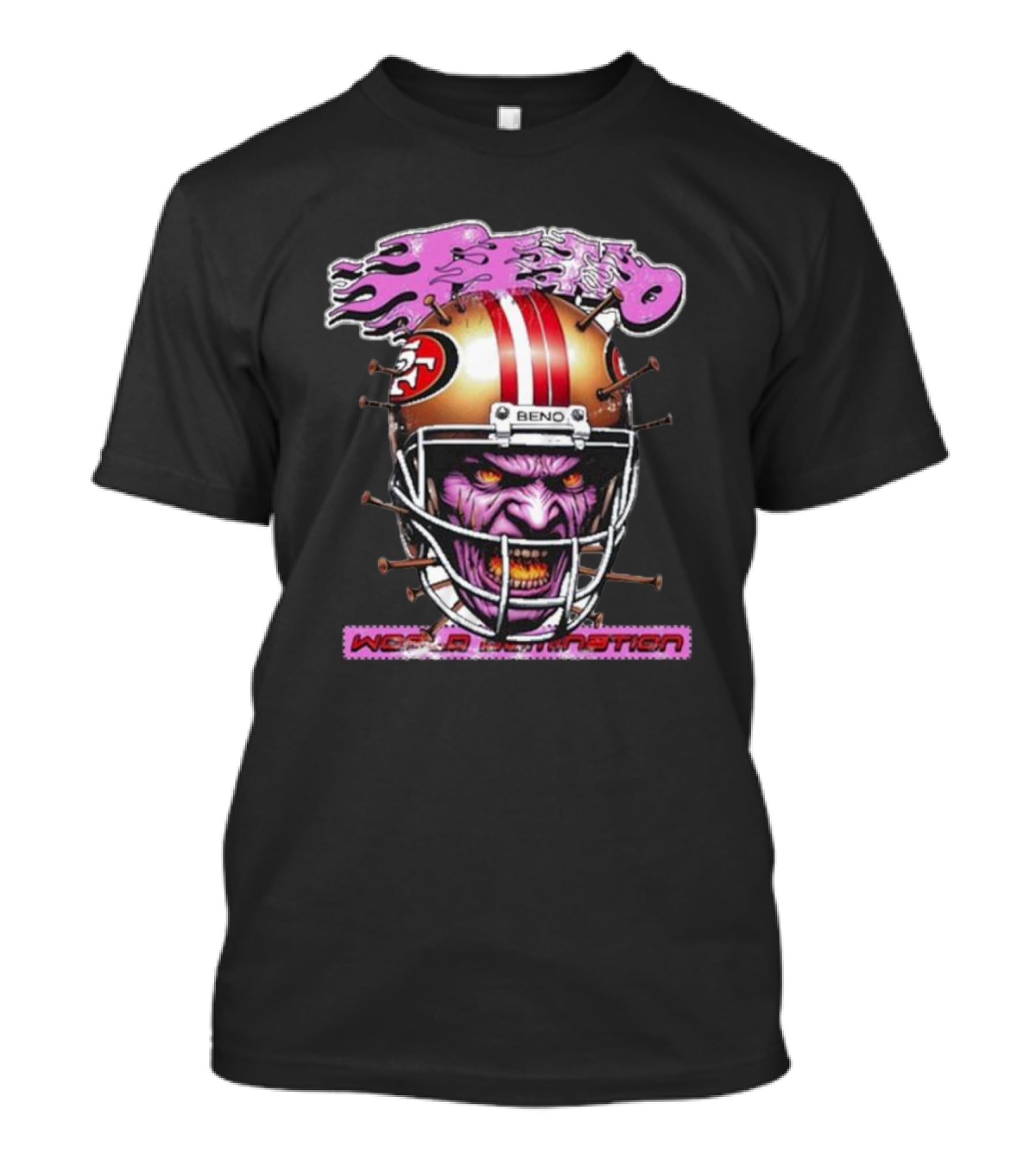Beno World Domination Nin3Rs Football Helmet Creature T-Shirt