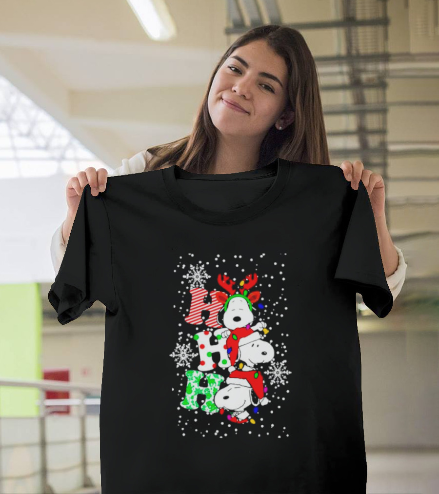 Ho Ho Ho Snoopy Christmas Reindeer Santa Snowflakes T-Shirt