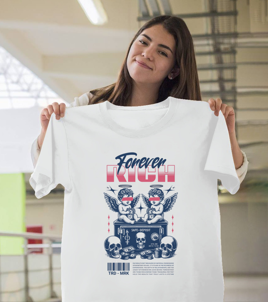 Forever Rich Safe Deposit Skull Halo Cherubs T-Shirt
