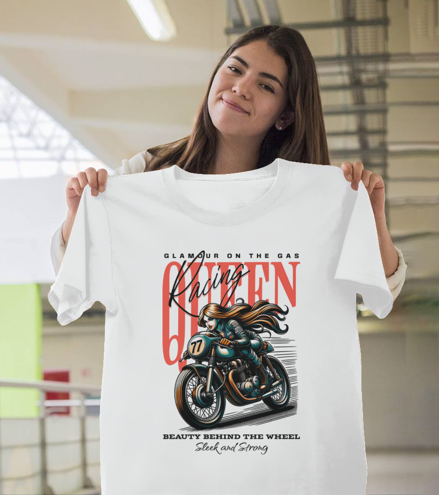 Glamour on the Gas Racing Queen Beauty Behind the Wheel Sleek and Strong T-Shirt