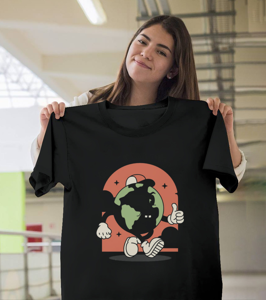 Good Morning World Smiling Earth Character Thumbs Up Classic T-Shirt