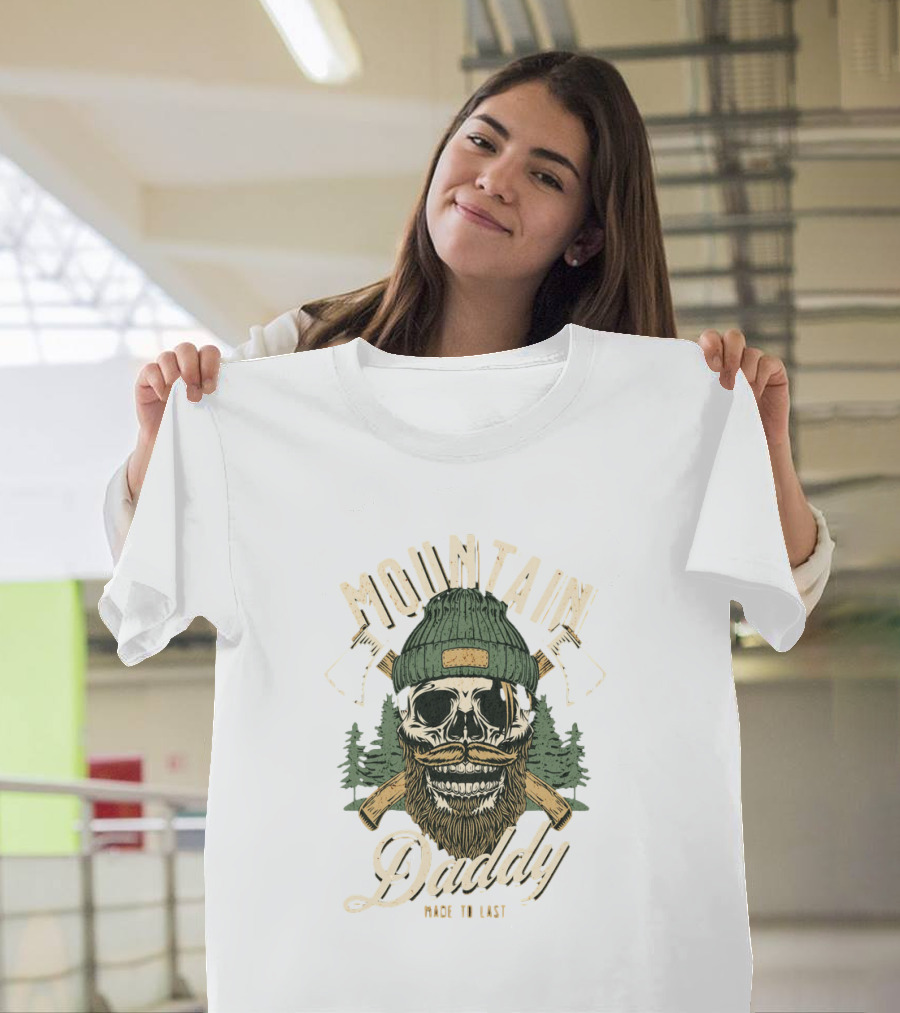 Mountain Daddy Made To Last Bearded Skull With Axes And Trees T-Shirt
