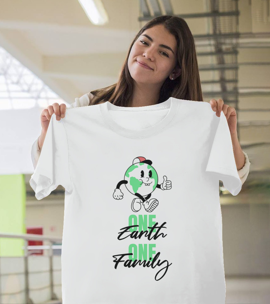 ONE EARTH ONE FAMILY Earth Character Thumbs Up T-Shirt