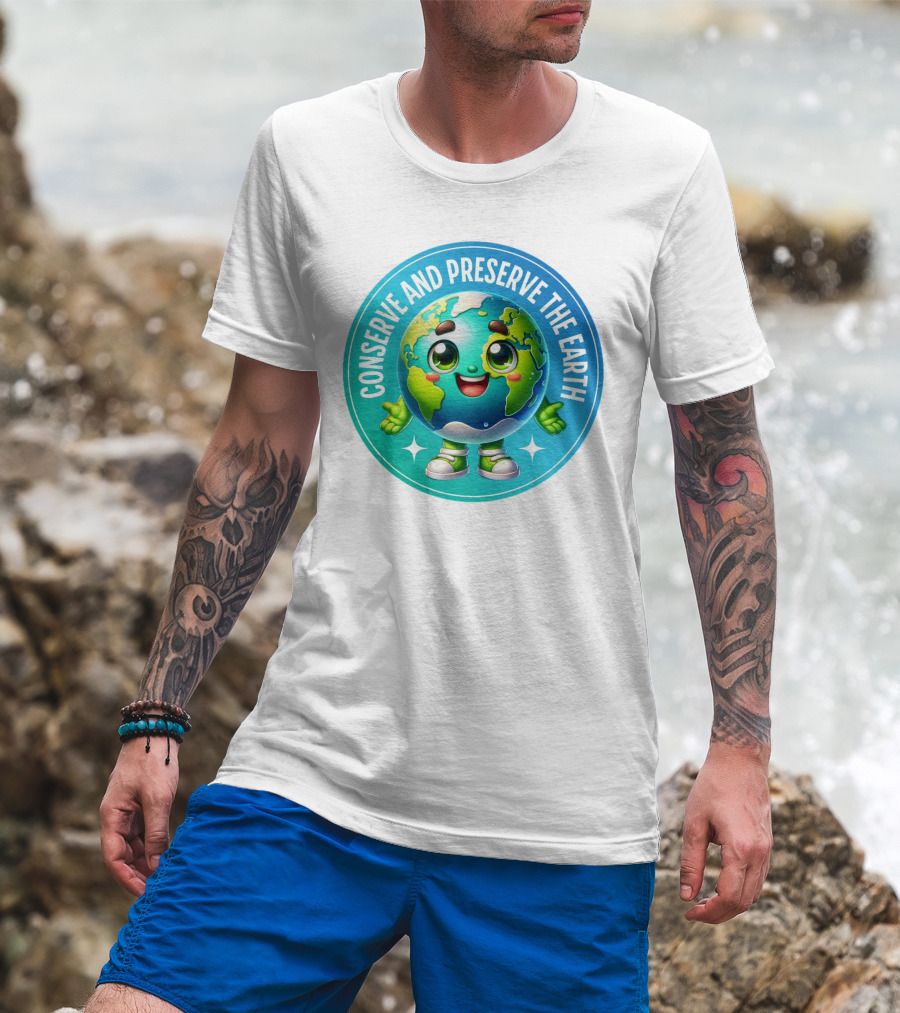 Conserve And Preserve The Earth Retro Earth Day Celebration Mascot T-Shirt