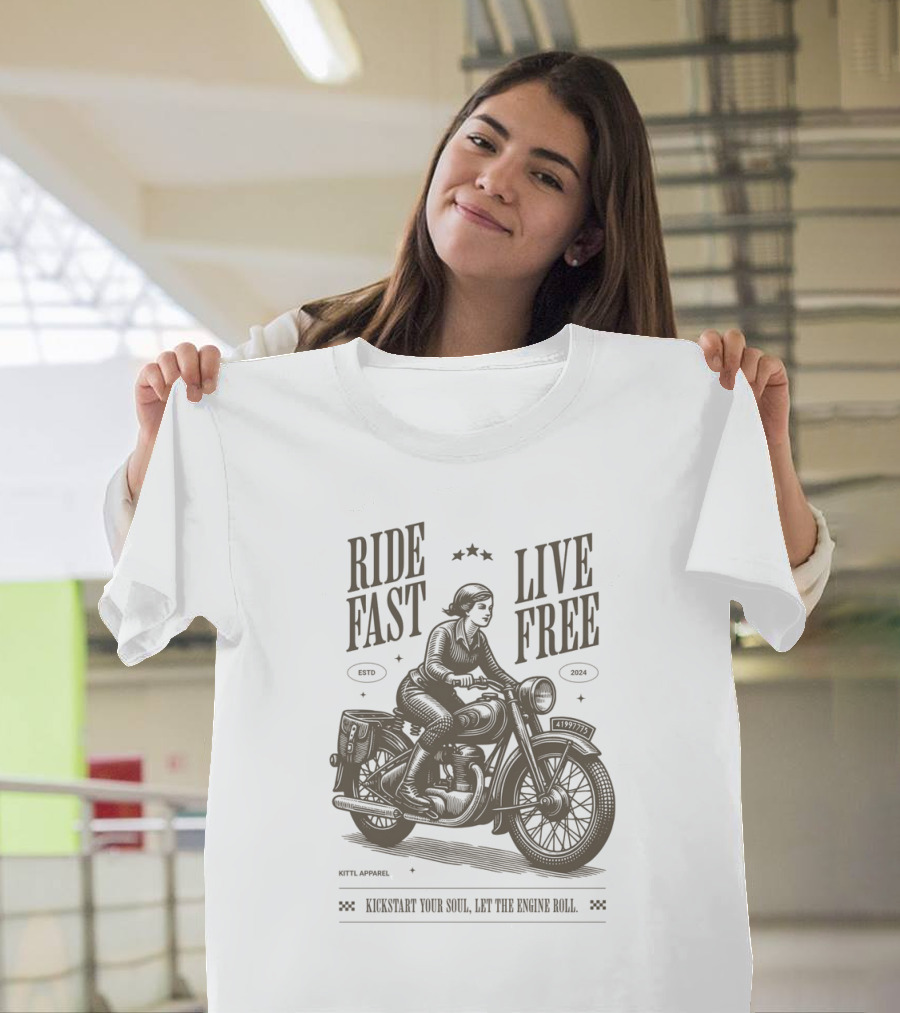 Ride Fast Live Free Kickstart Your Soul Let The Engine Roll Vintage Motorcycle T-Shirt