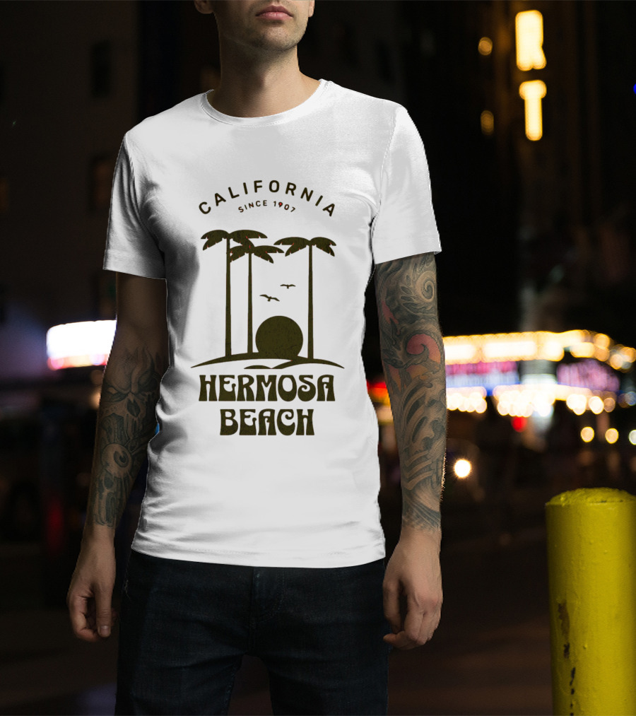 Hermosa Beach California Since 1907 Palm Trees Sunset T-Shirt