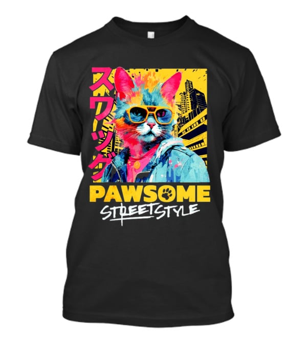 Pawsome Streetstyle Cat With Jacket And Sunglasses Urban Cityscape T-Shirt