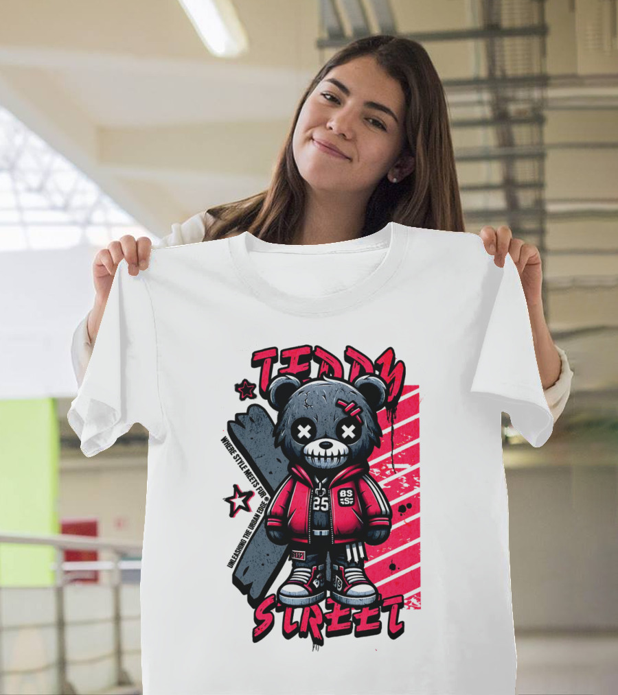 Teddy Street 85 Haunted Teddy Bea With Grunge Style Elements T-Shirt