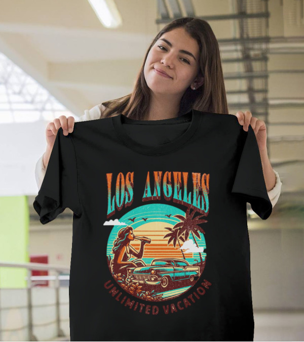 Los Angeles Unlimited Vacation Classic Car Palm Trees Sunset Vibes T-Shirt