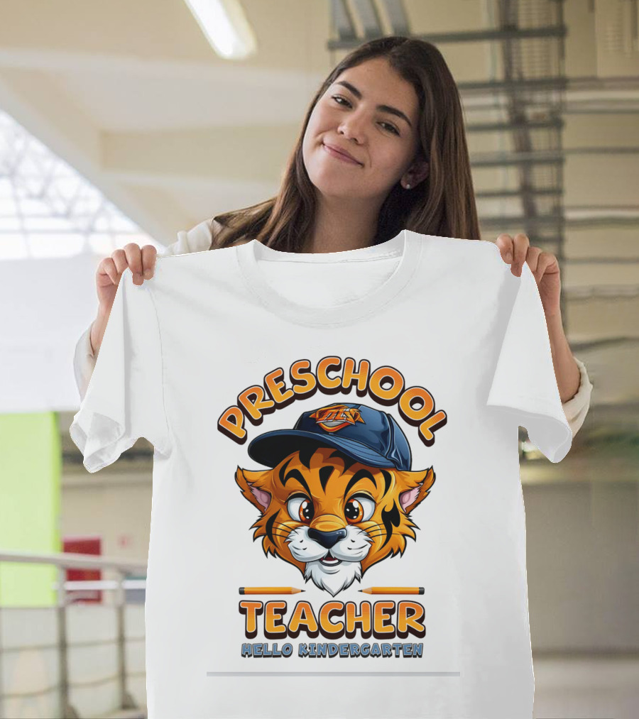 Preschool Teacher Tiger Mascot Hello Kindergarten Back To School T-Shirt