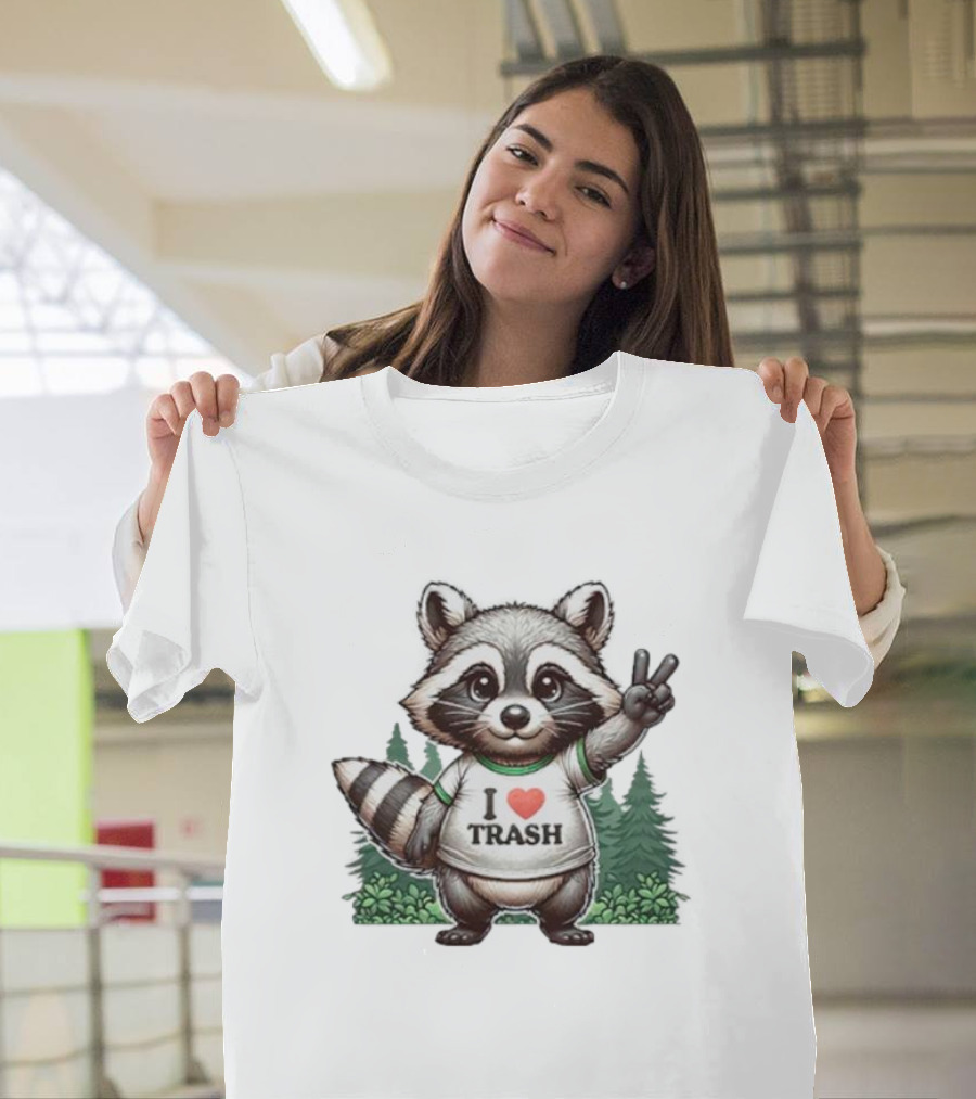 I Love Trash Raccoon Cute Forest Peace Sign T-Shirt