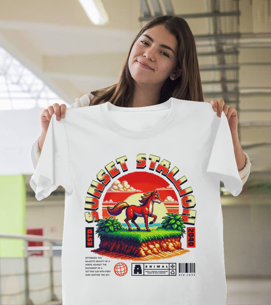 Sunset Stallion 2040 ESTO Animal Epic Epitome Horse Setting Sun Fiery Sky T-Shirt
