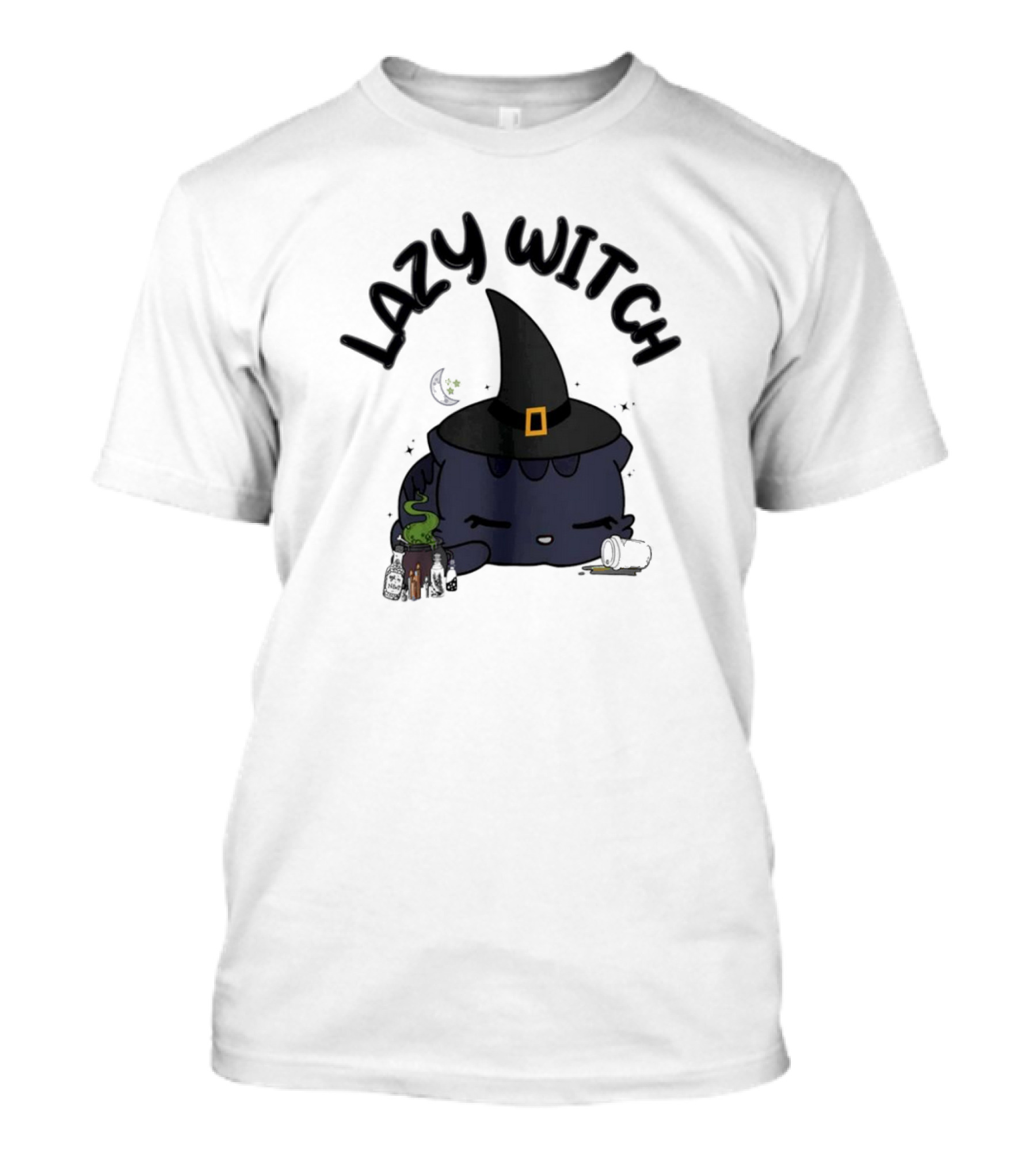 Lazy Witch Black Cat With Spellbinding Hat And Potion T-Shirt