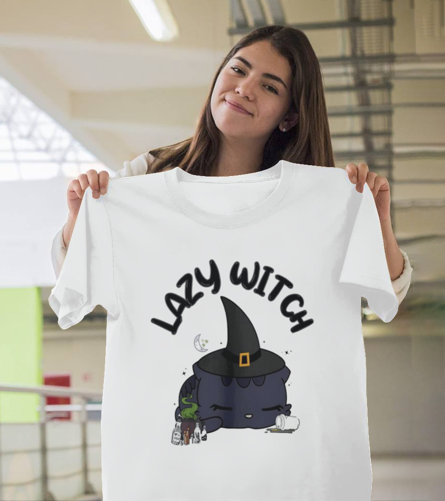 Lazy Witch Black Cat With Spellbinding Hat And Potion T-Shirt