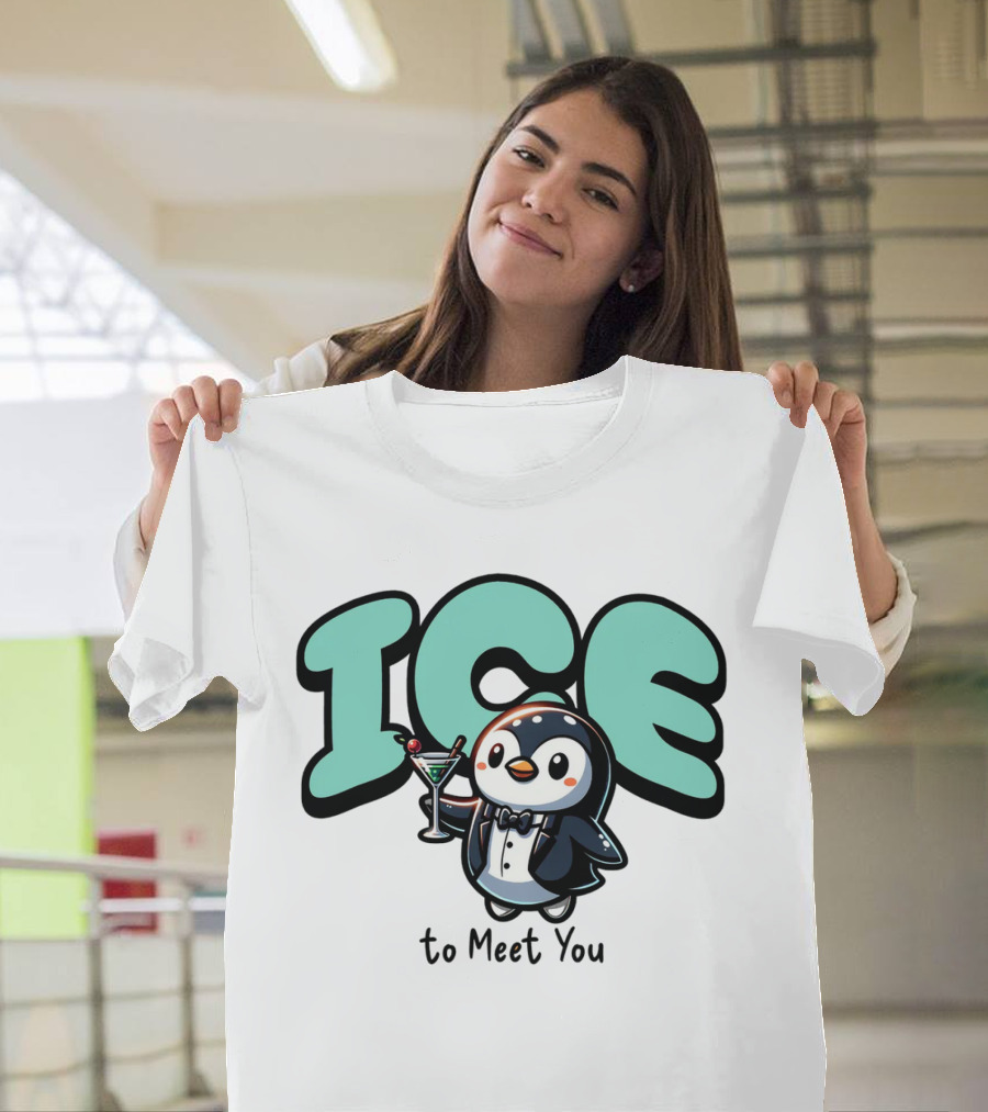 ICE To Meet You Penguin Martini Charm T-Shirt