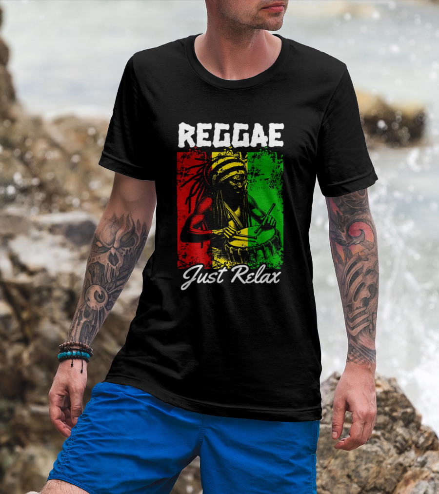 REGGAE Just Relax Rasta Drummer Red Yellow Green T-Shirt