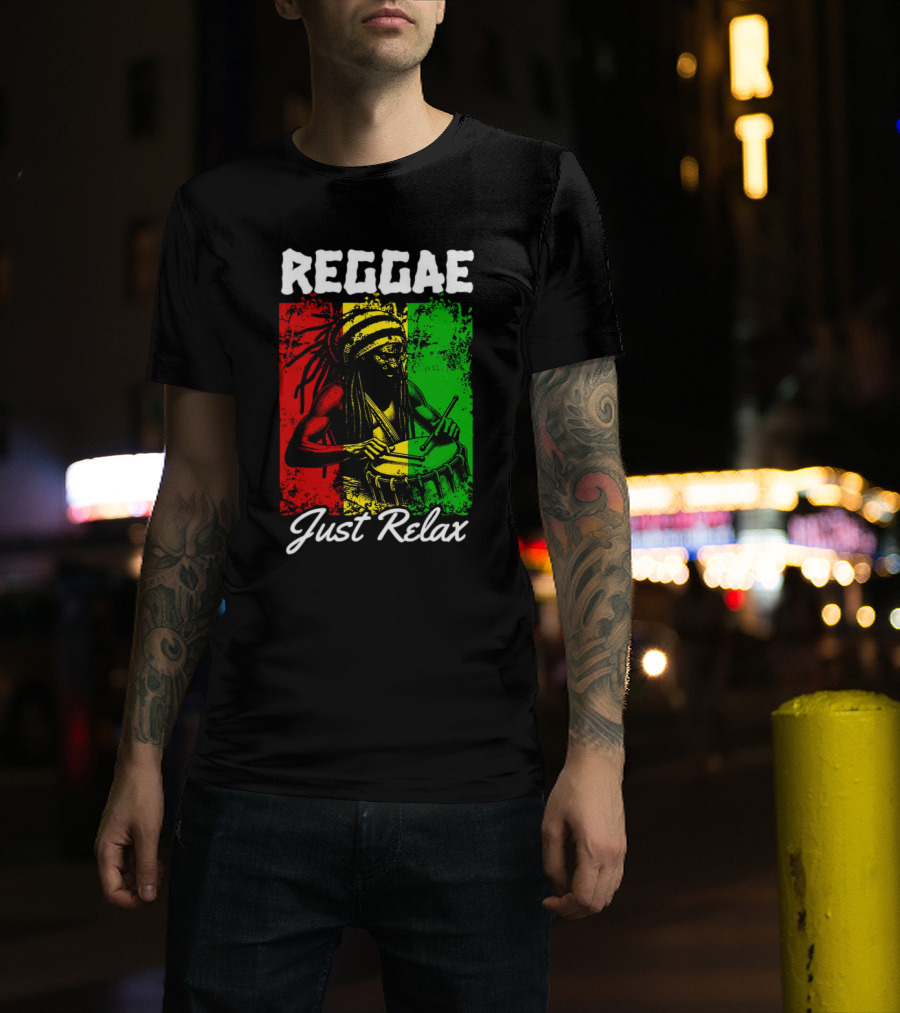 REGGAE Just Relax Rasta Drummer Red Yellow Green T-Shirt
