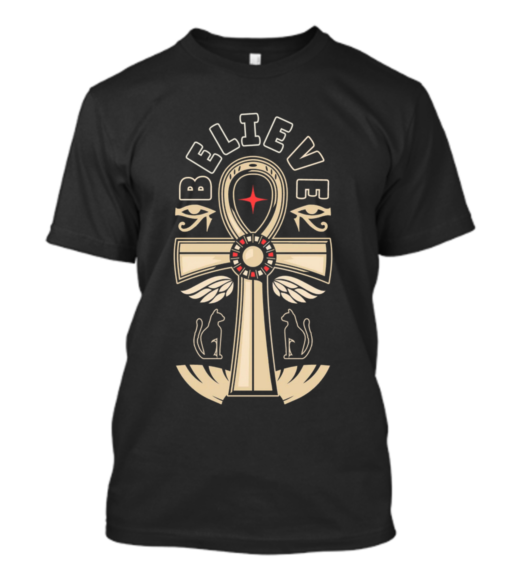 Believe Faith Ankh Symbol With Cats And Wings T-Shirt