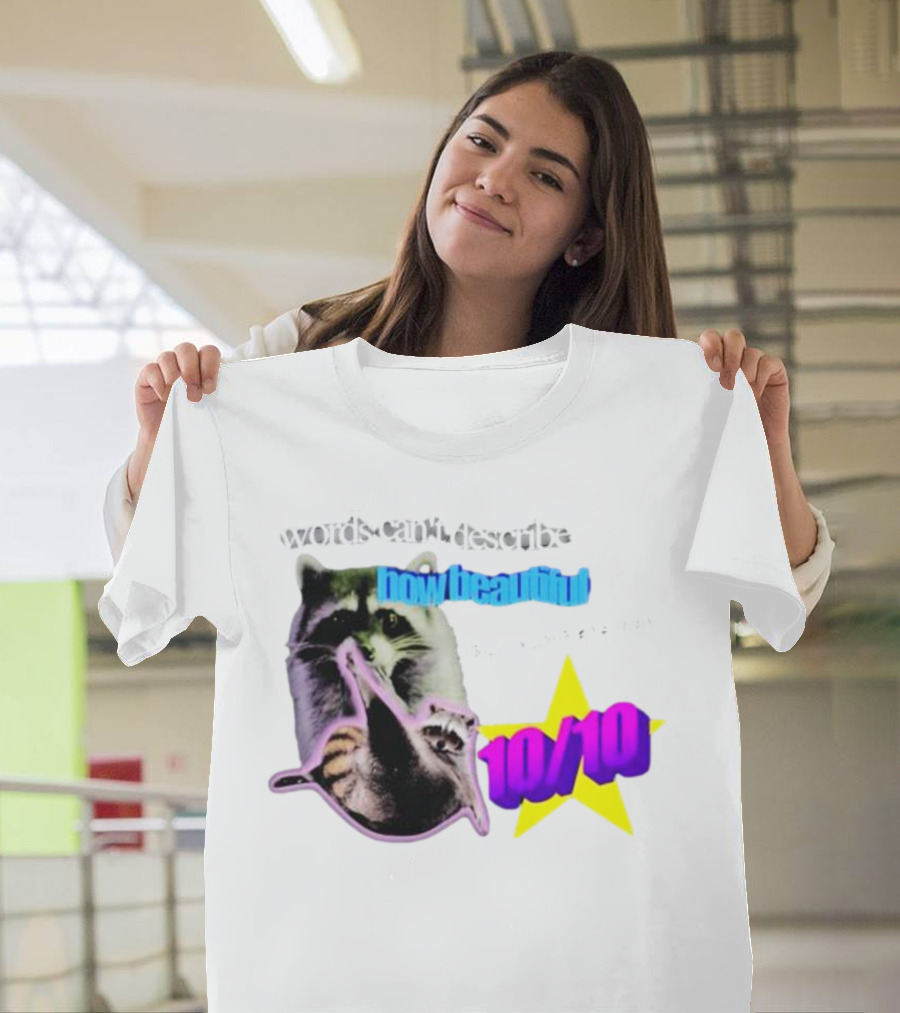 Words Can't Describe How Beautiful I Am but Numbers Can 10/10 Raccoon Star T-Shirt