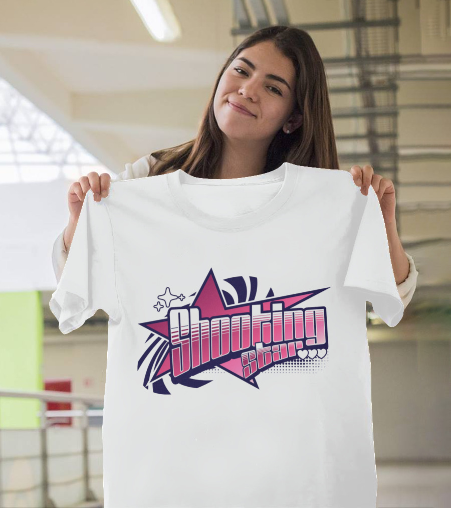 Shooting Star Pink Purple Stylized Text with Starburst Graphics T-Shirt