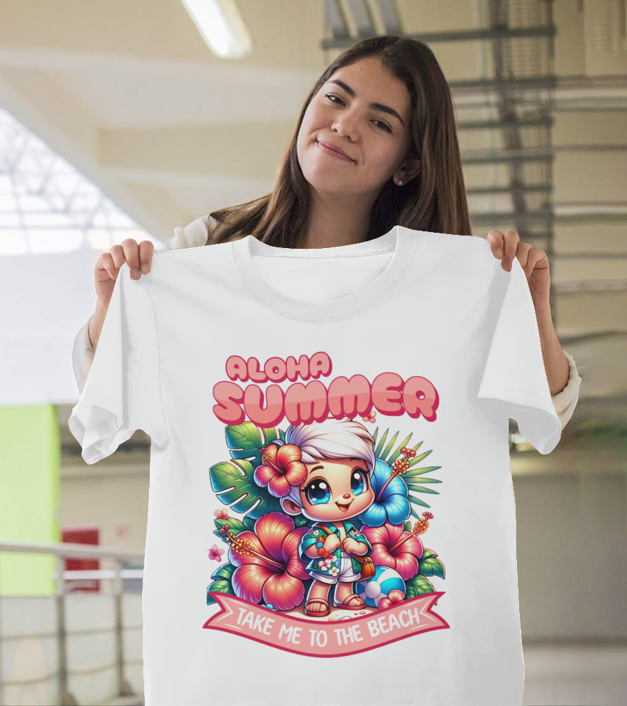 Aloha Summer Take Me to the Beach Hawaiian Tropical Cartoon T-Shirt
