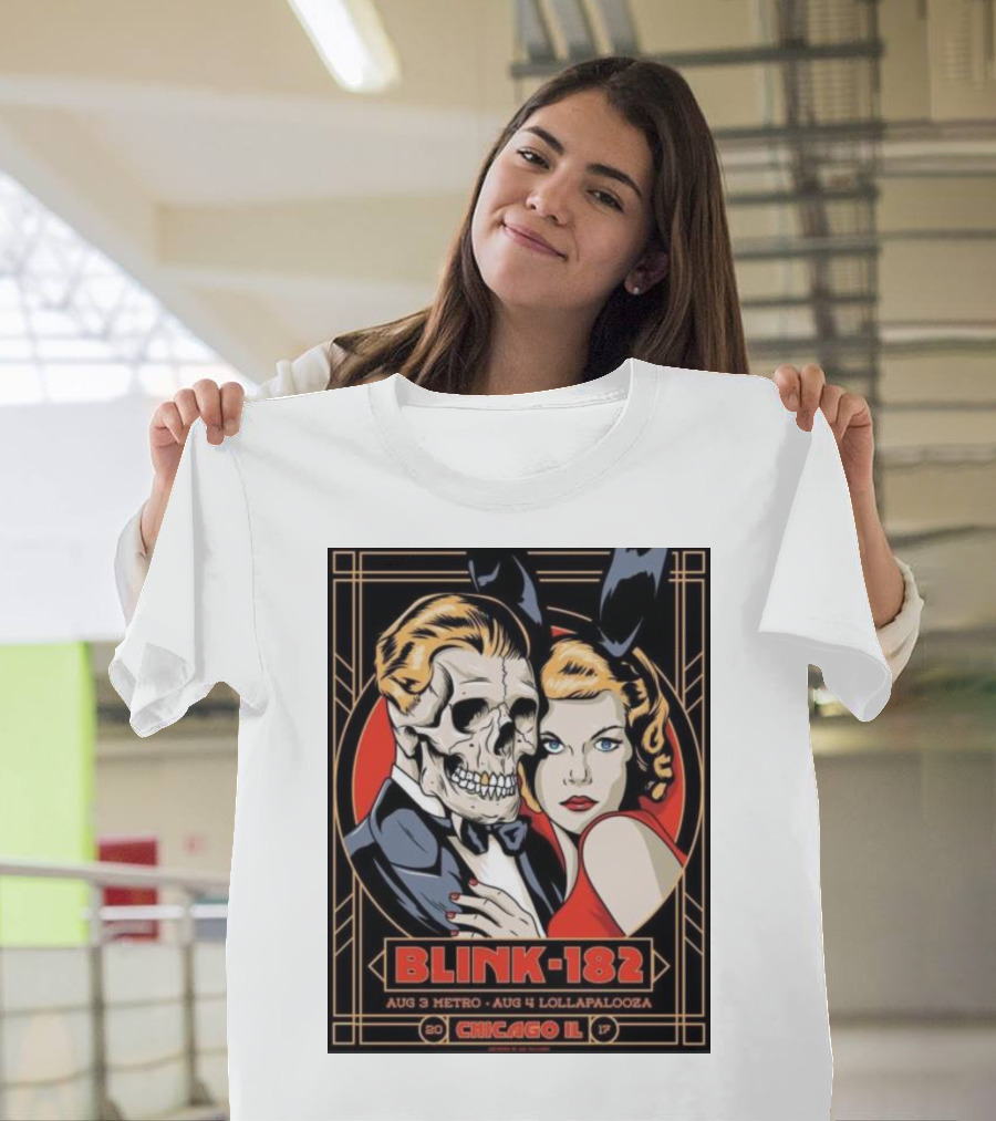 Blink-182 Aug 3 Metro Aug 4 Lollapalooza Chicago IL Vintage Art Deco T-Shirt