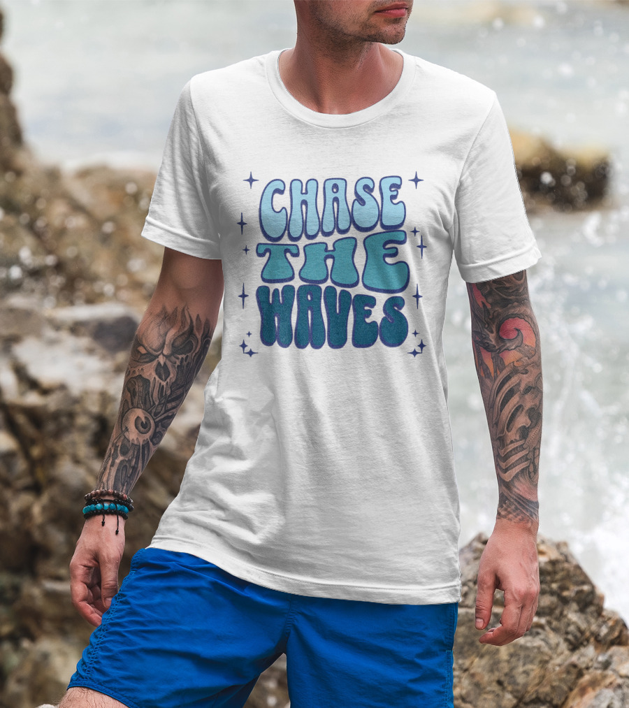 Chase The Waves Retro Font Star Accents T-Shirt