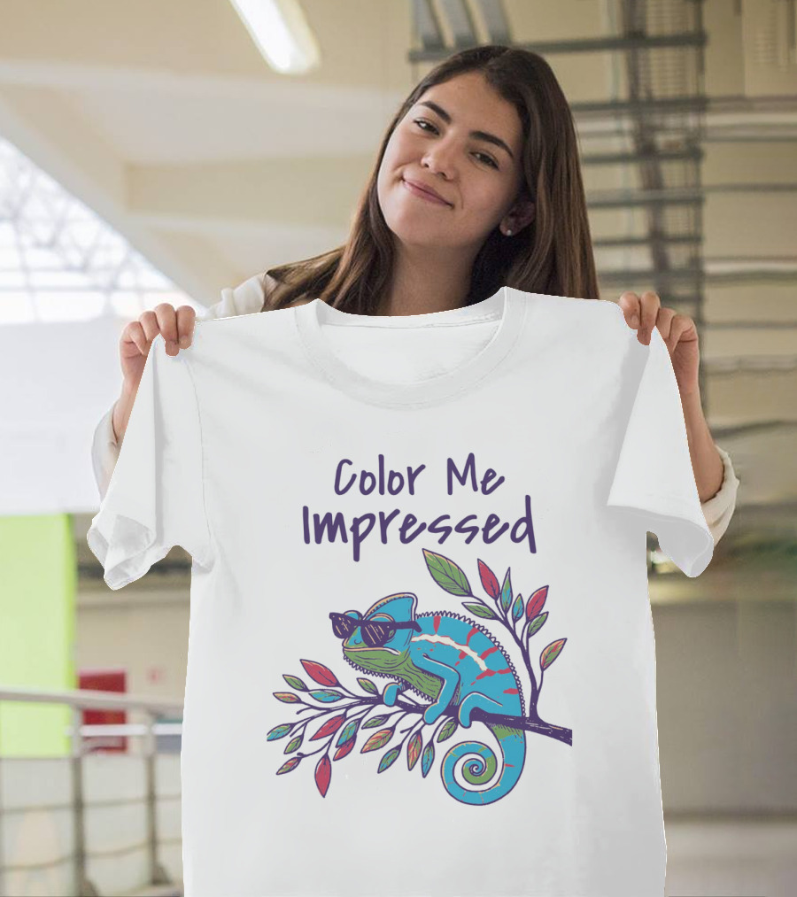 Color Me Impressed Chameleon With Sunglasses On Colorful Branch T-Shirt