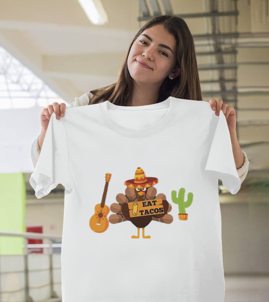 Thanksgiving Turkey Sombrero Eat Tacos Guitar Cactus T-Shirt