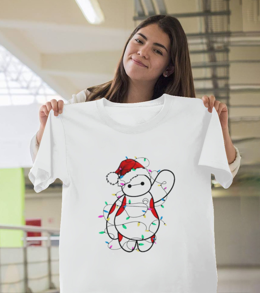 Baymax Wrapped In Christmas Lights Santa Hat T-Shirt