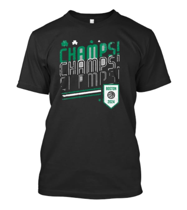 Boston Celtics ’24 Champs Champs Champs Basketball Shield T-Shirt