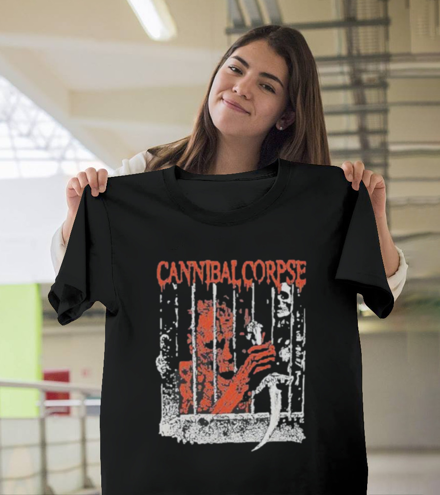 Cannibal Corpse Bloody Kill Cell Prison Bars Skeleton Knife T-Shirt