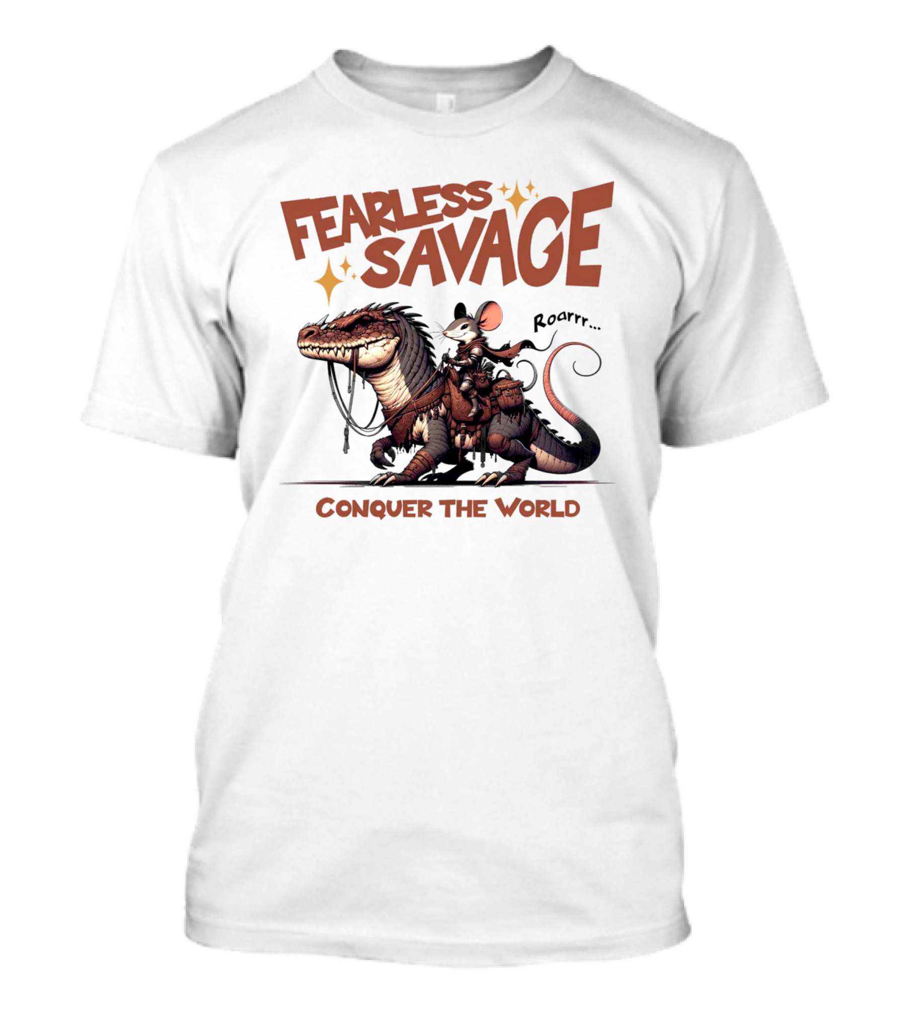 Fearless Savage Conquer The World Roarrr Mouse Riding Dinosaur T-Shirt