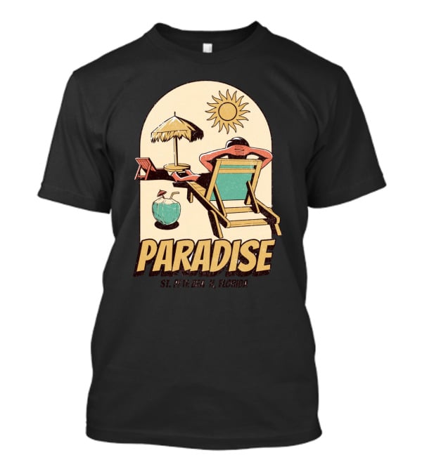 Paradise St. Pete Beach Florida Retro Sun Lounger And Cocktail Scene T-Shirt