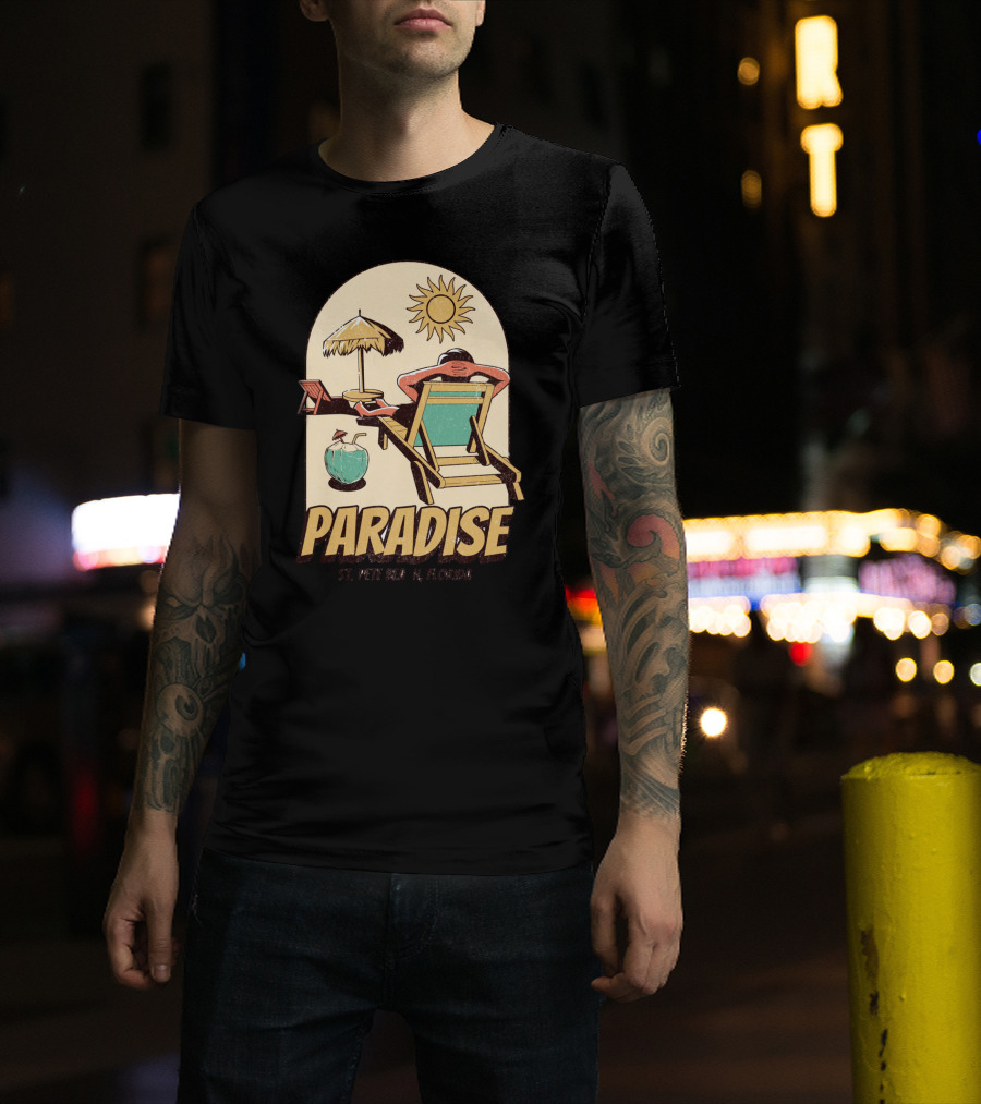 Paradise St. Pete Beach Florida Retro Sun Lounger And Cocktail Scene T-Shirt