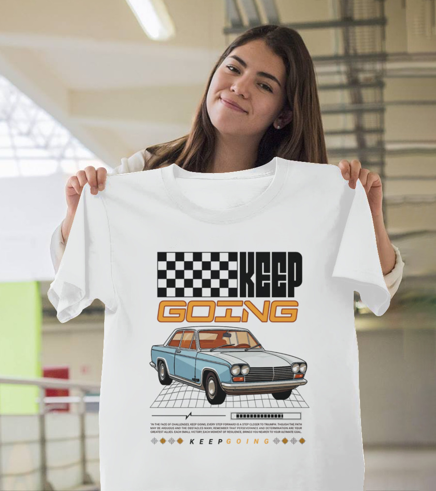 KEEP GOING Retro Car Classic Style Checkerboard Racing Elements T-Shirt