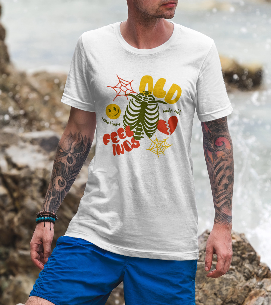 Old Feelings Sometimes Kinda Odd Broken Heart And Smiley Skeleton With Webs T-Shirt