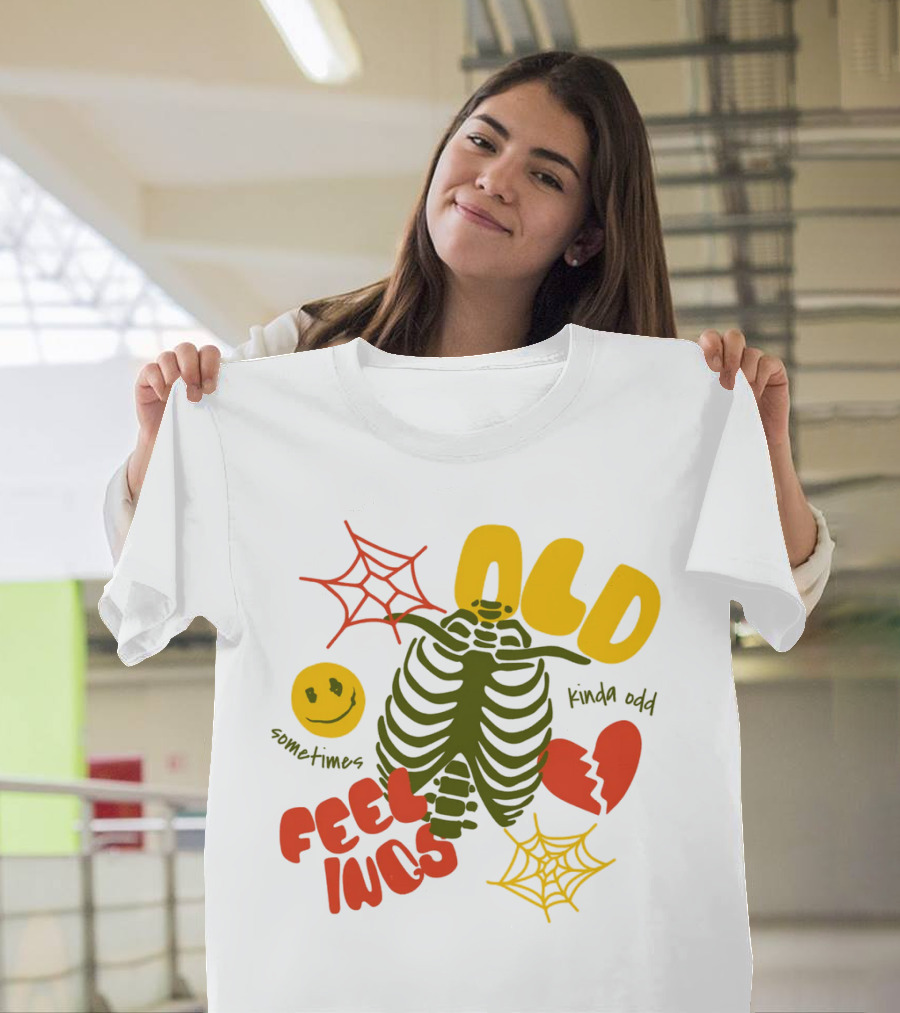 Old Feelings Sometimes Kinda Odd Broken Heart And Smiley Skeleton With Webs T-Shirt
