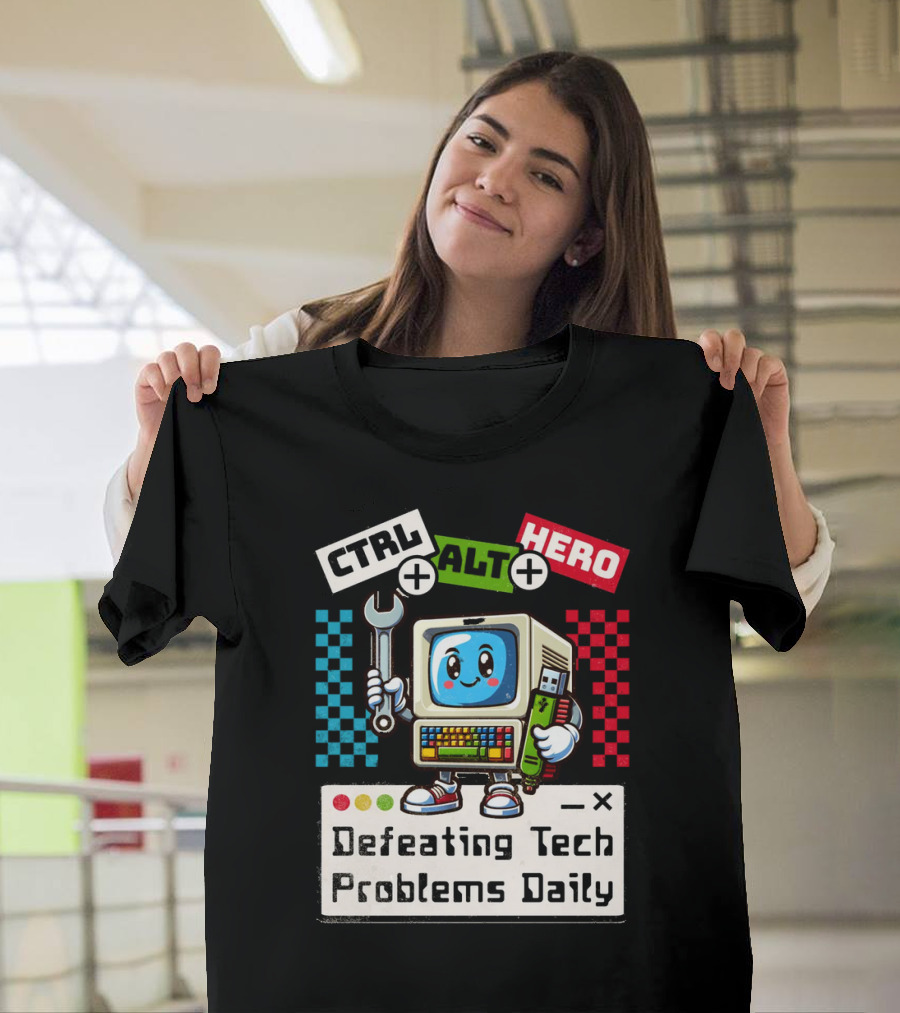 CTRL ALT HERO Retro Computer Defeating Tech Problems Daily T-Shirt