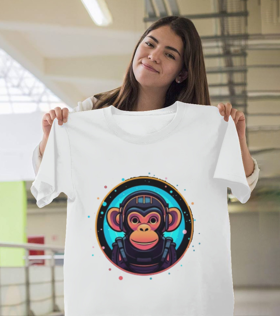 Neon Space Monkey Astronaut Galaxy Explorer T-Shirt