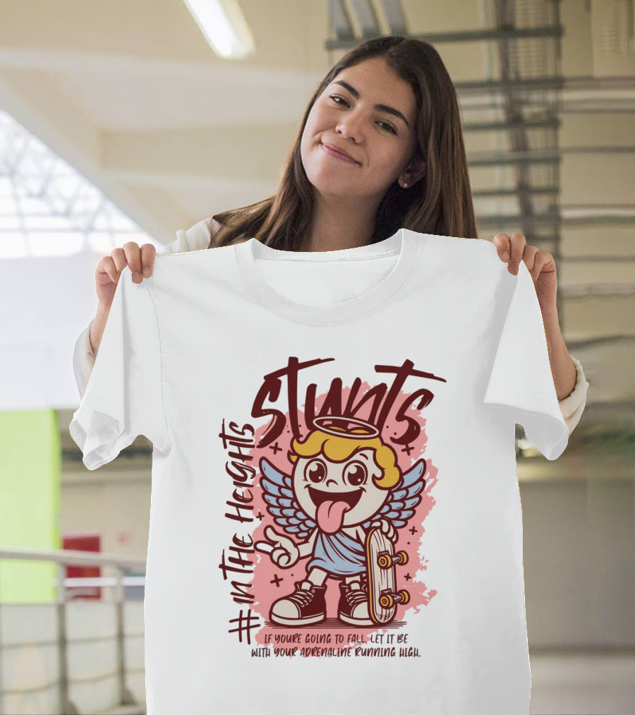 Stunts in the Heights Angel Skateboarder Adrenaline Rushing T-Shirt