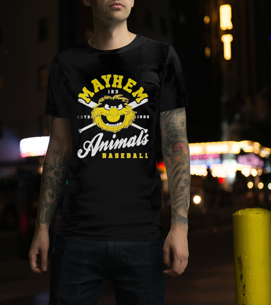 Mayhem 123 ESTD 1969 Animals Baseball T-Shirt