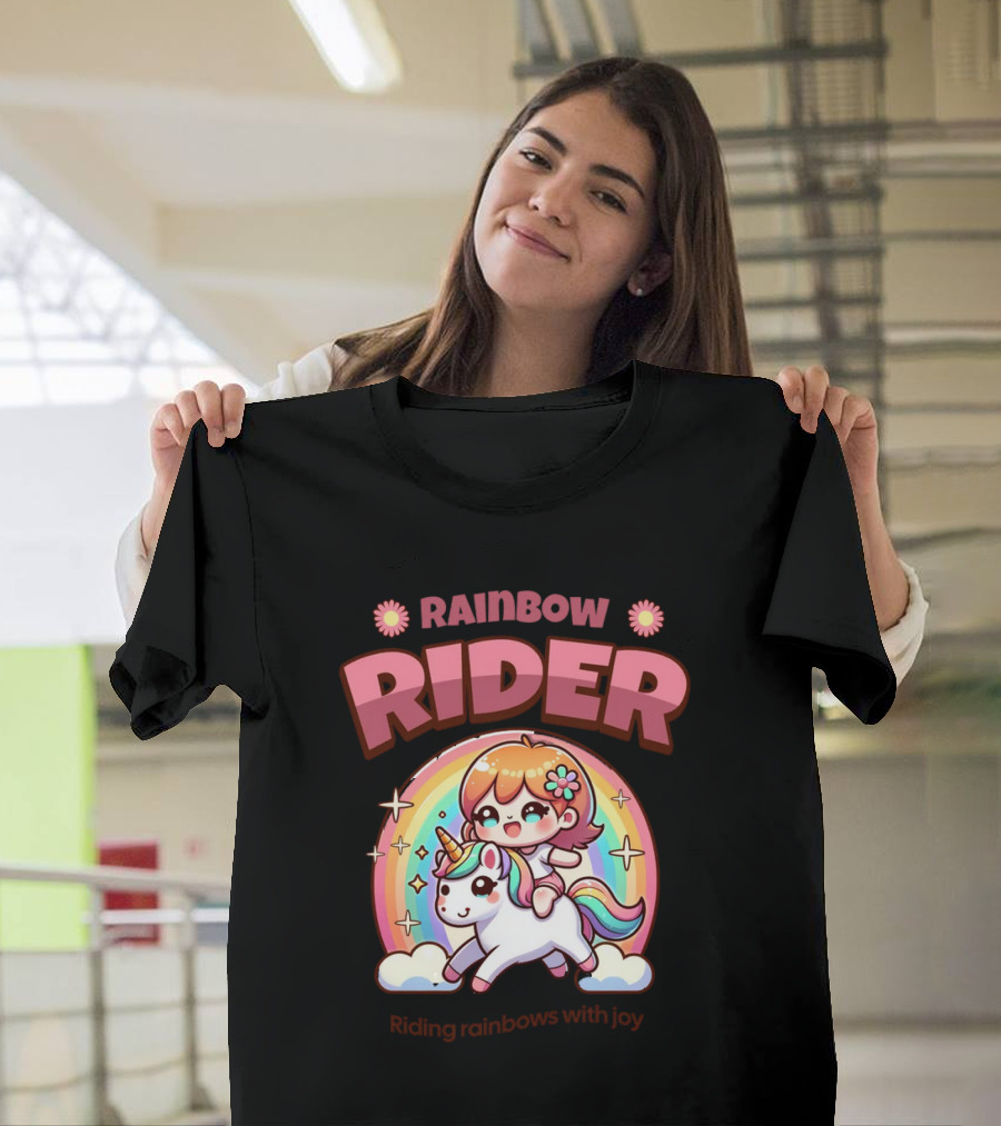 Rainbow Rider Riding Rainbows With Joy T-Shirt