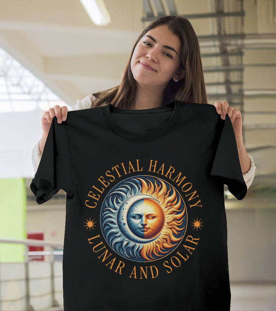 Celestial Harmony Lunar And Solar Duality Moon And Sun Symmetry T-Shirt