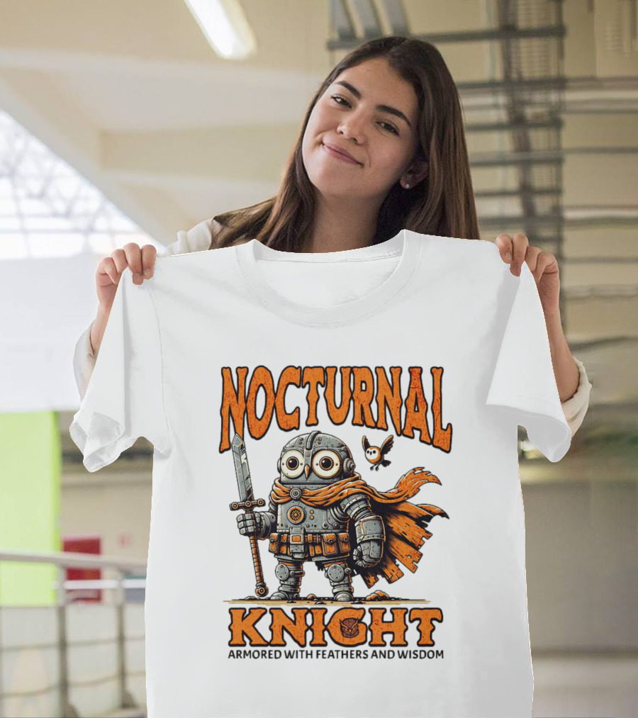 Nocturnal Knight Armored with Feathers and Wisdom Owl T-Shirt