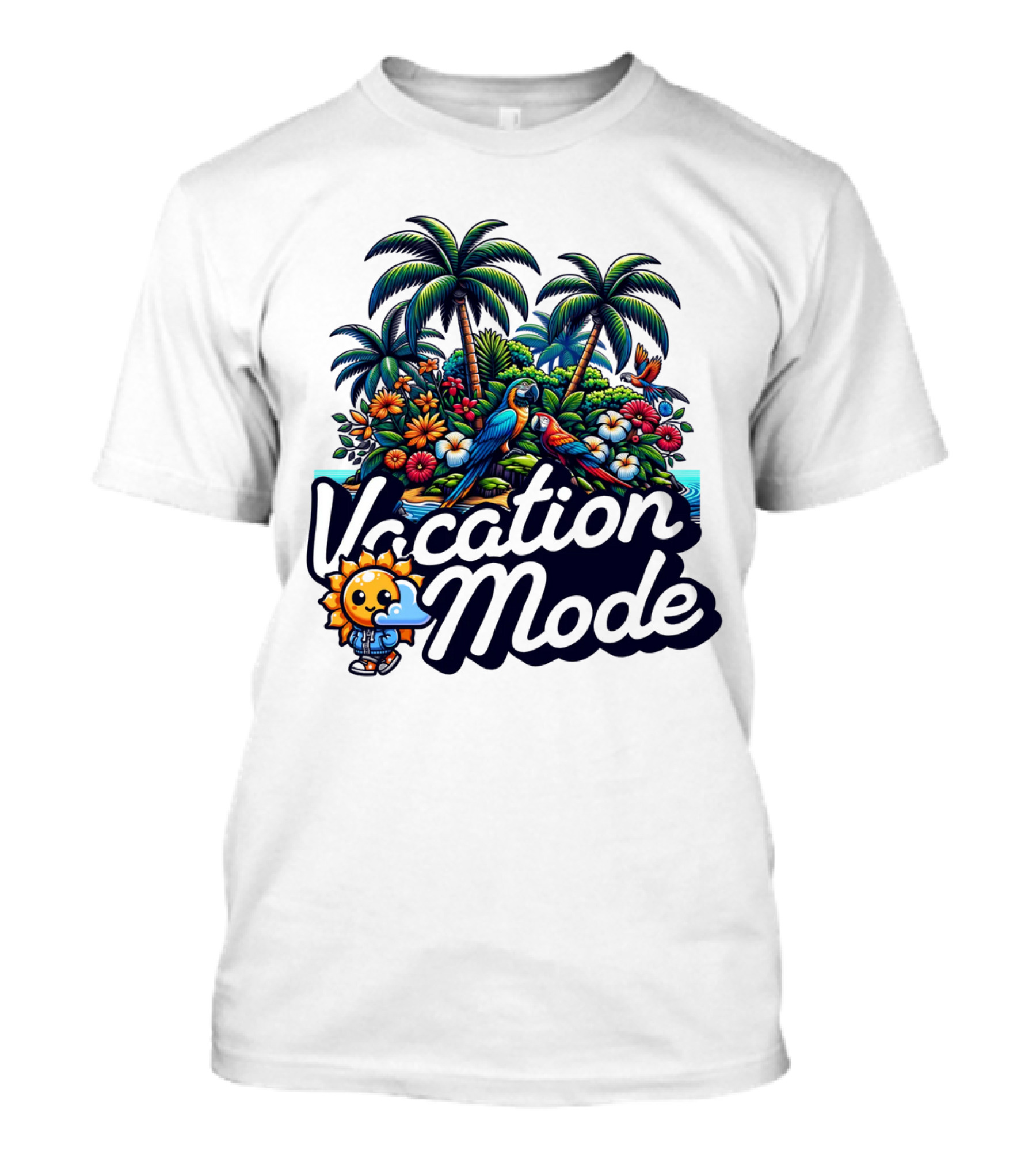 Vacation Mode Tropical Paradise Parrots And Palms T-Shirt
